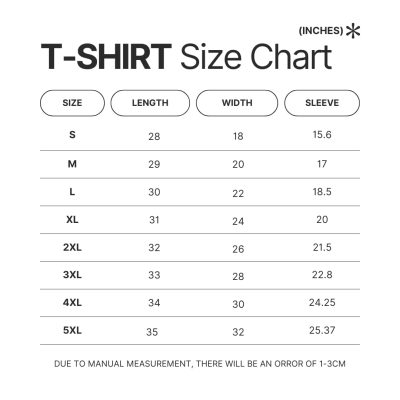 T shirt Size Chart - Soul Eater Merch