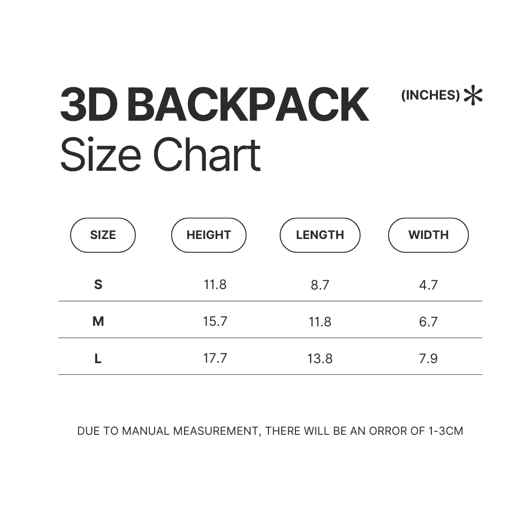 3D Backpack Size Chart - Soul Eater Merch