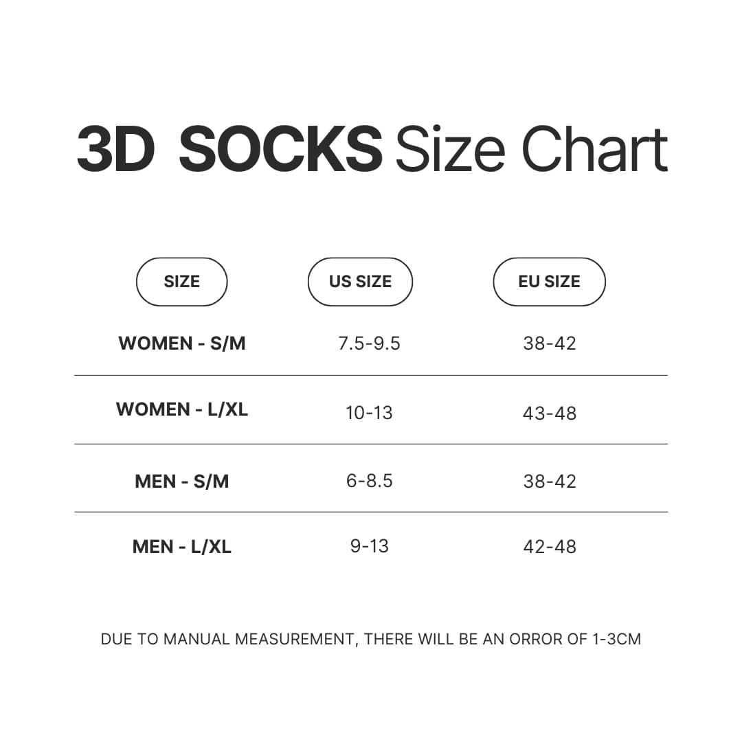 3D Socks Size Chart - Soul Eater Merch