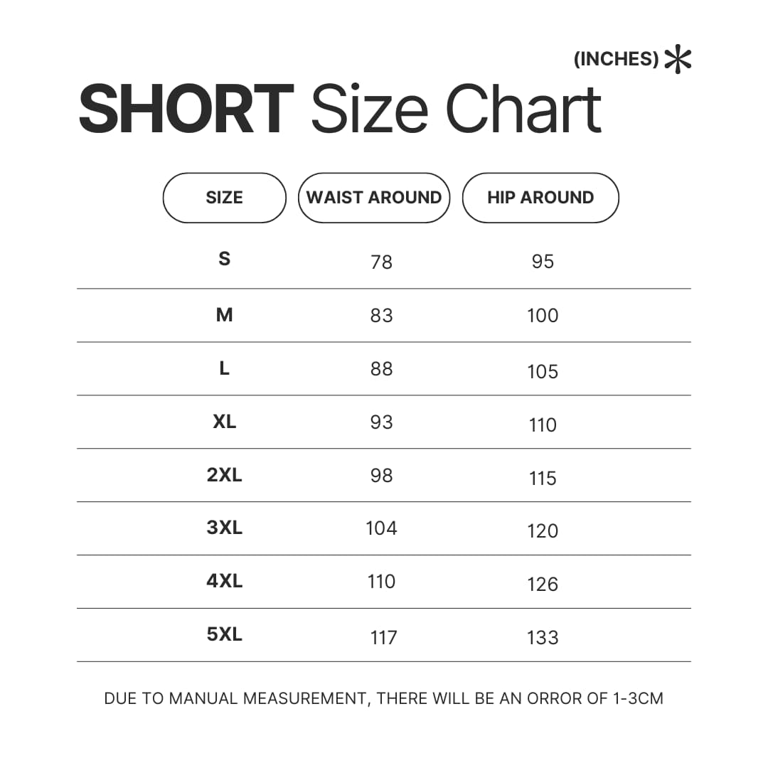 Short Size Chart - Soul Eater Merch