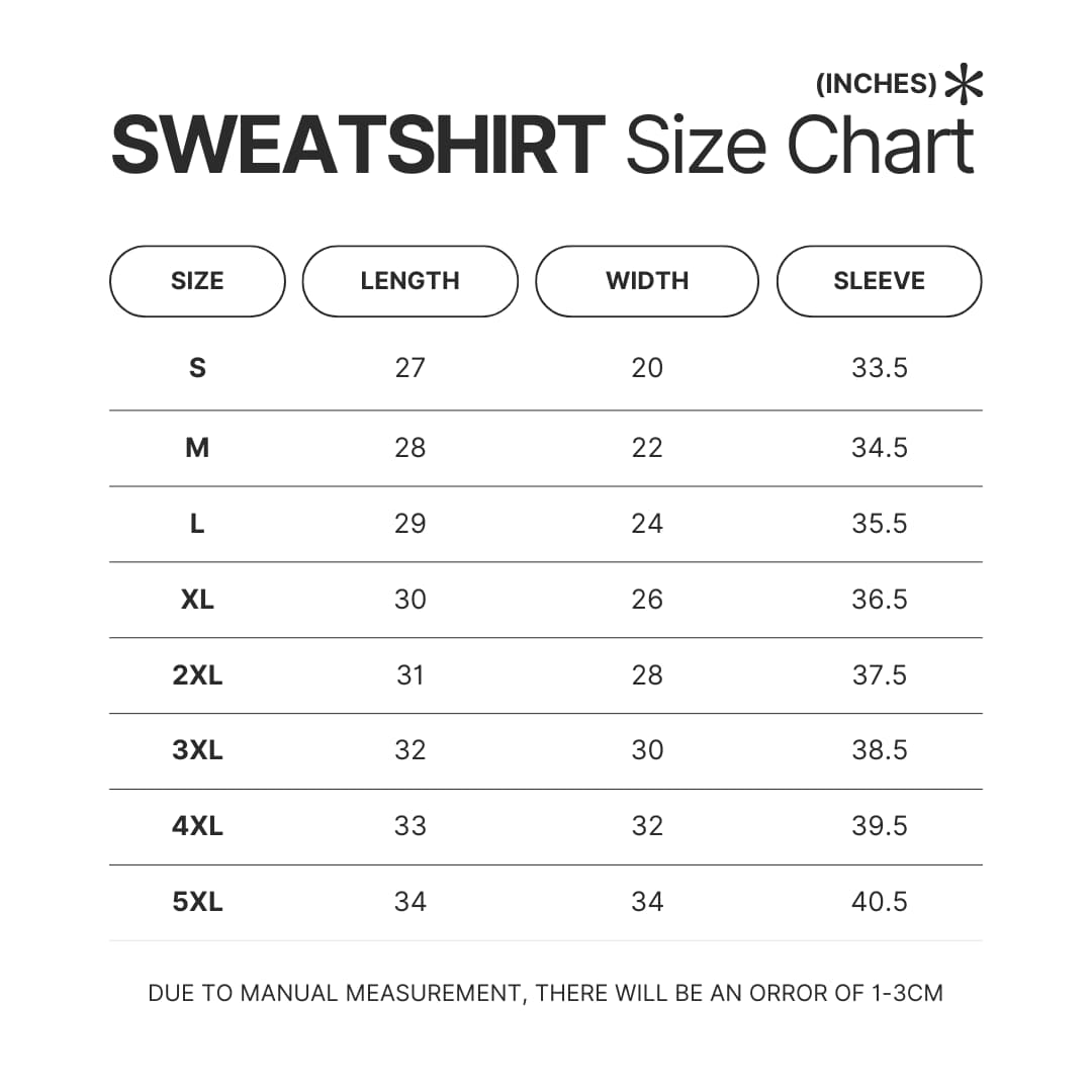 Sweatshirt Size Chart - Soul Eater Merch