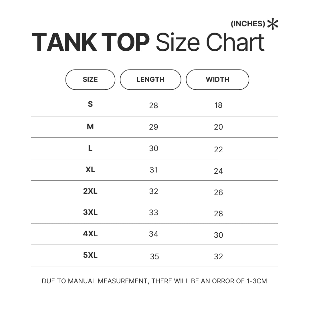 Tank Top Size Chart - Soul Eater Merch
